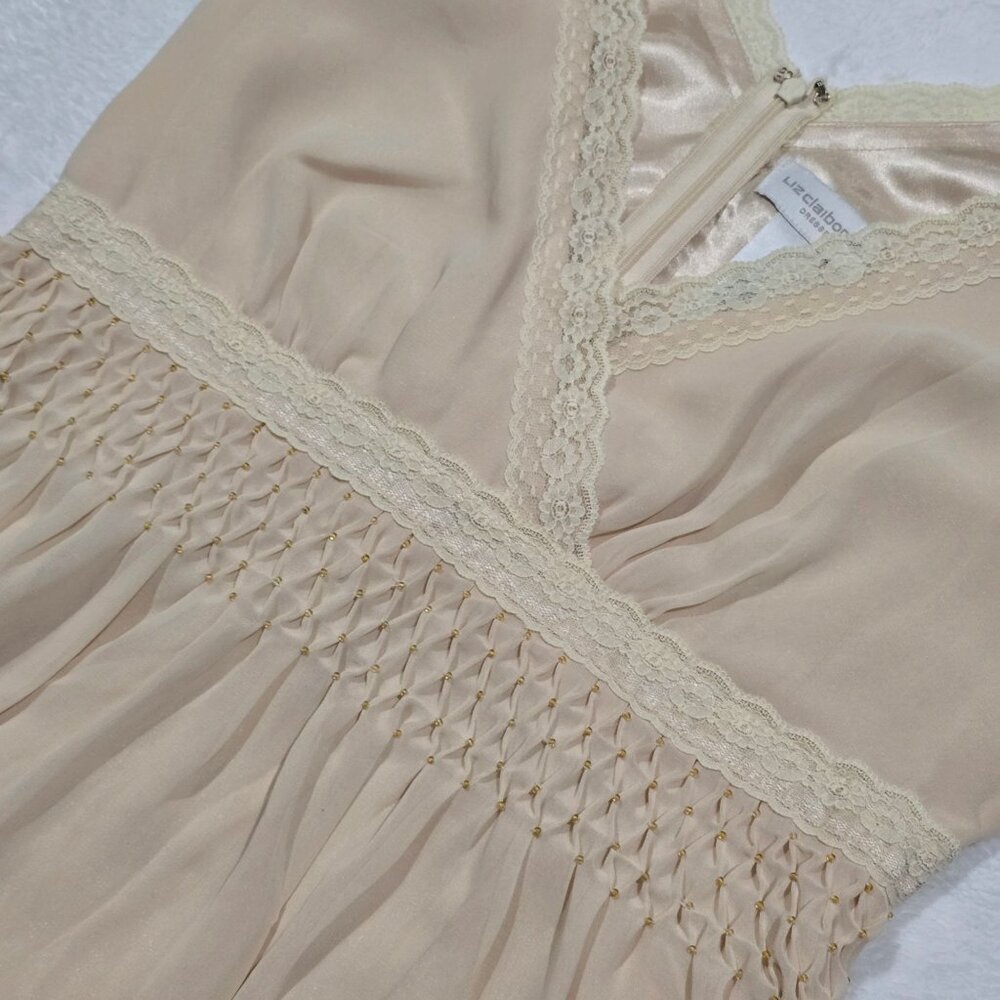 Liz Claiborne ✦ Cream Lace Chiffon Wrap Top ✦ Smocked Tie Back Vintage Style 6 - Picture 10 of 14